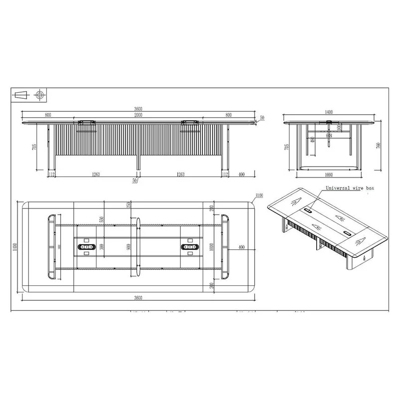 Conference table RFG Parma, 3600 x 1400 x 750 mm, walnut and pearl graphite