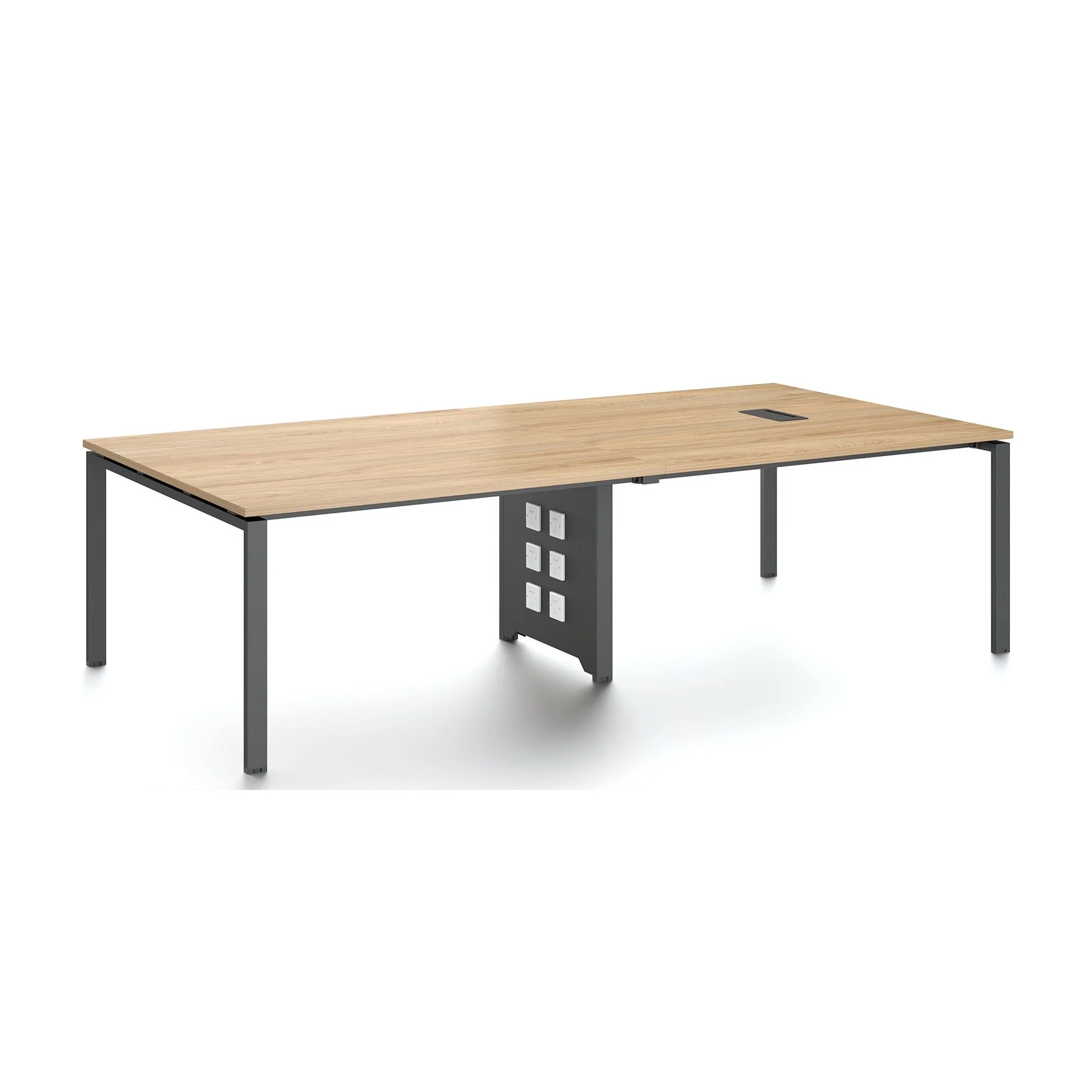 Conference table RFG Monaco, 2800 x 1400 x 750 mm, chipboard 25 mm, with cable grommet, elm top, black metal legs
