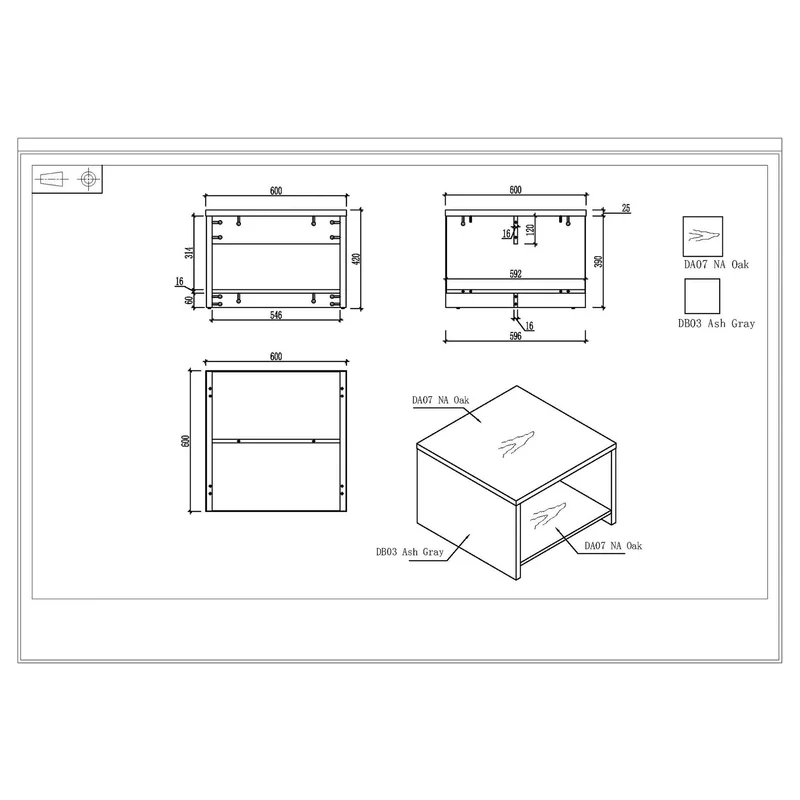 RFG Low Table Lisbon, 500 x 500 x 420 mm, na oak and gray