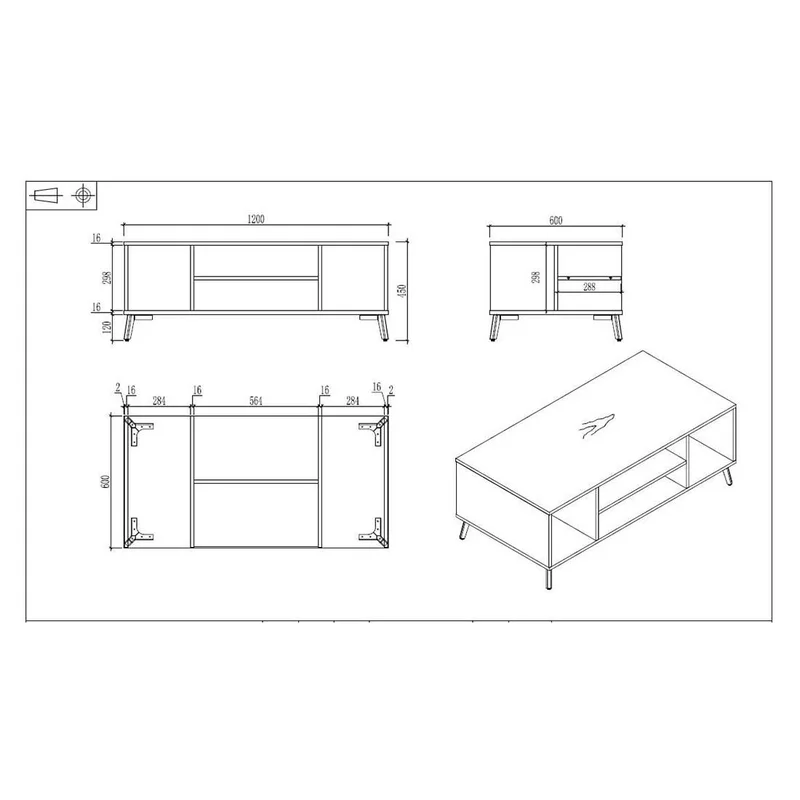 RFG Low table Paris, 1200 x 600 x 450 mm, walnut and light gray