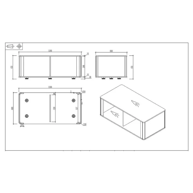 Low table RFG Parma, 1200 x 600 x 450 mm, walnut and pearl graphite