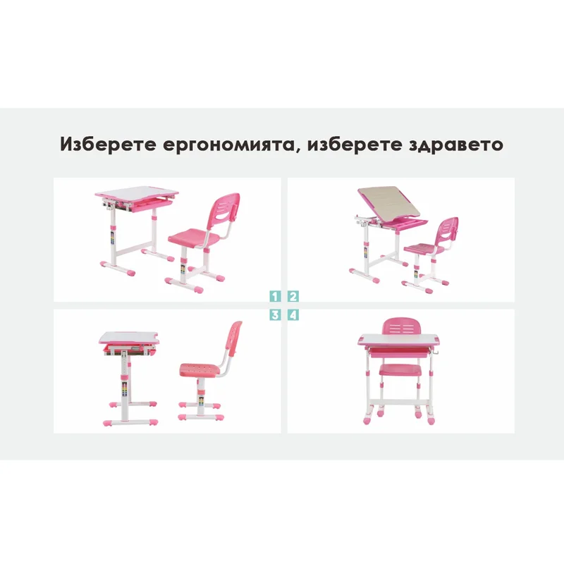 RFG Ergonomic School Desk and Chair Ergo Tech B201N, pink