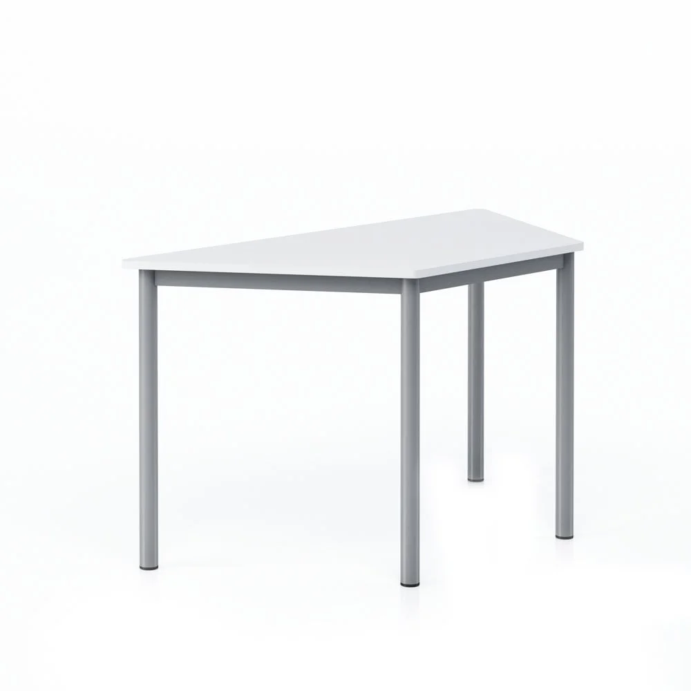 RFG Modular trapezoidal student desk Trapez, above 8th grade, 1250 x 600 x 750 mm, chipboard white top with rounded corners, gray metal legs