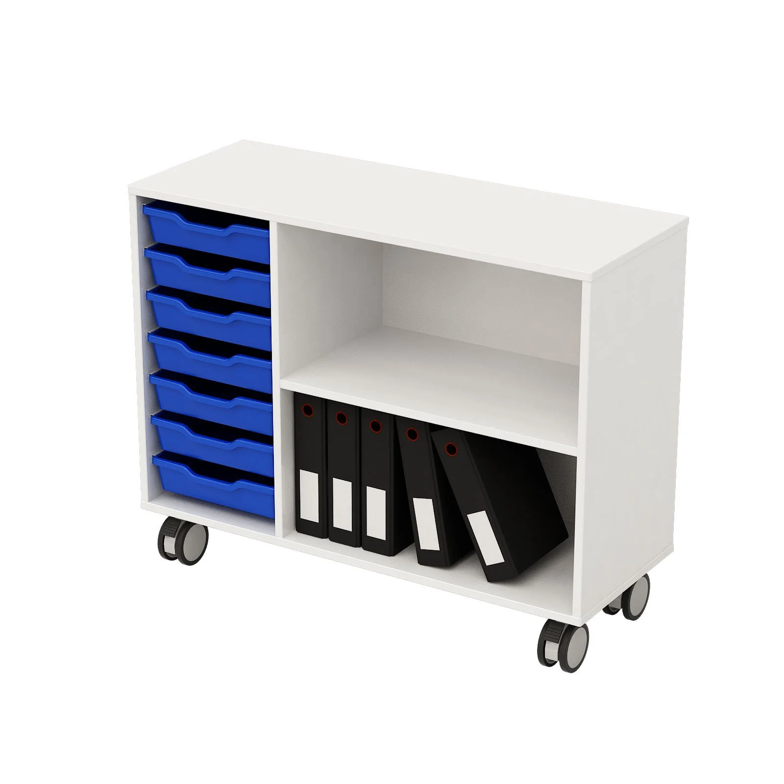 RFG Cabinet, two shelves and 7 plastic trays, 104 x 40 x 90 cm, light gray