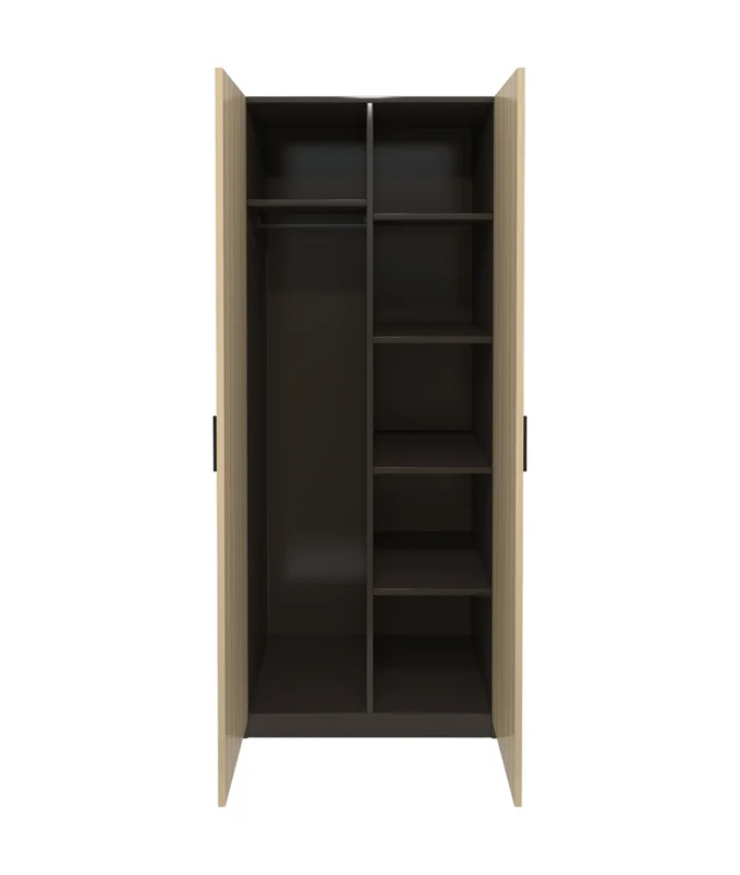 Гардероб RFG Milano, с рафтове, 800 х 550 х 2000 mm, ПДЧ 18 mm, светъл дъб и тъмносиво