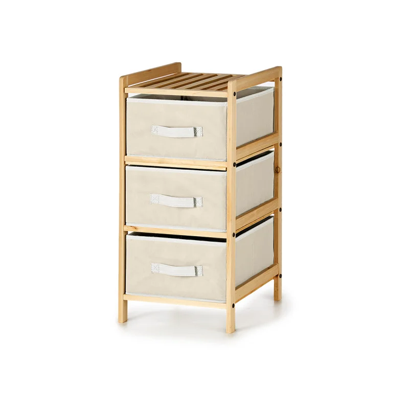 Shelving unit Kipit, with 3 white drawers, bamboo, 36 x 36 x 66 cm