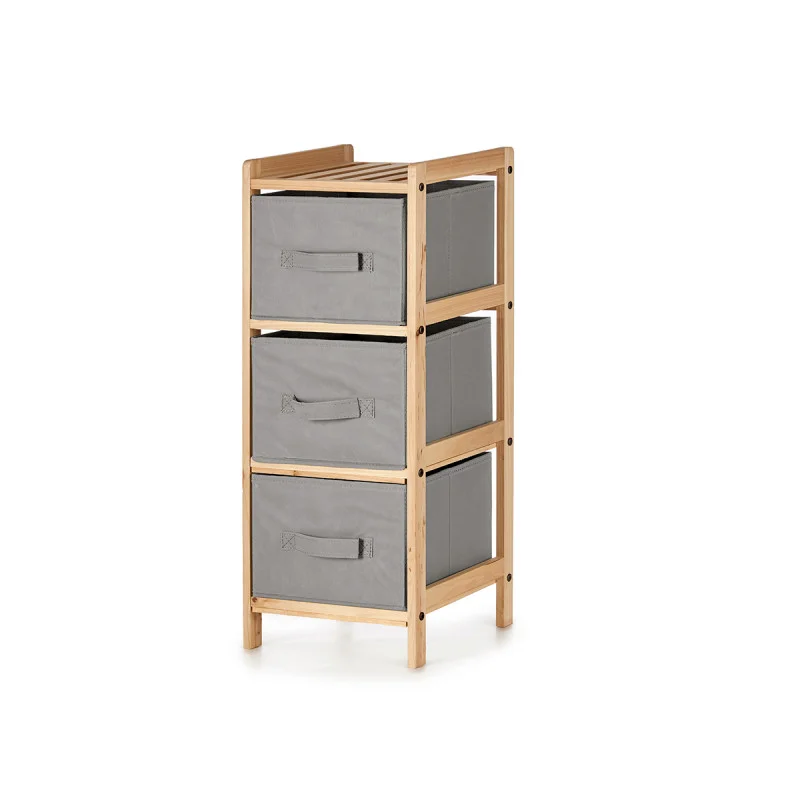 Shelving unit Kipit, with 3 grey drawers, bamboo, 28.5 x 26 x 70 cm