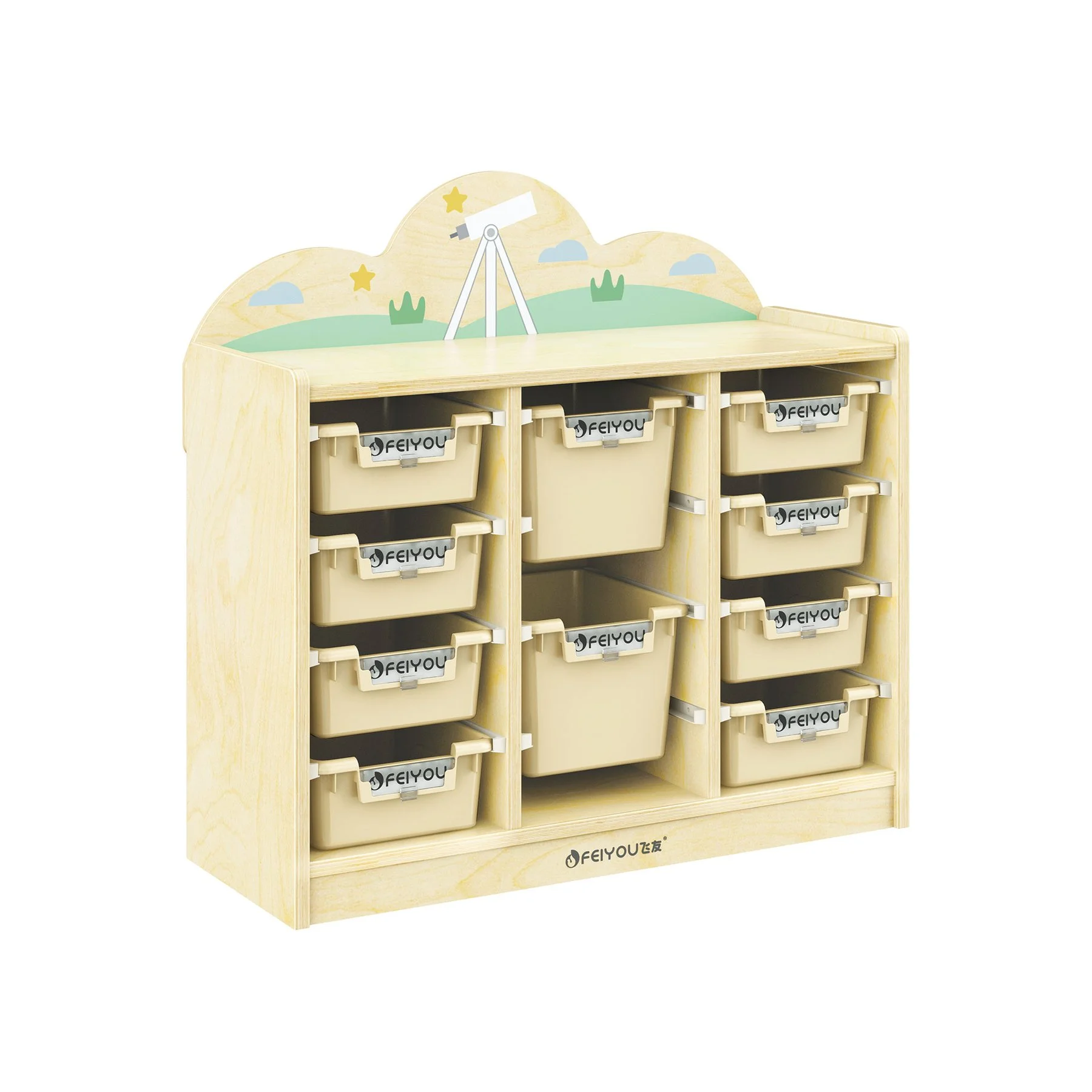 Shelving unit RFG Smarty F202306, 16 mm plywood, 10 trays, 800 x 312 x 774 mm