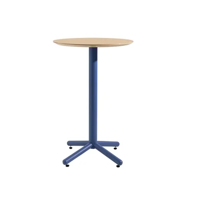 RFG Loop High Table, Round, 600 x 600 x 1050 mm, 25 mm Plywood, Light Beech, Blue Metal Legs