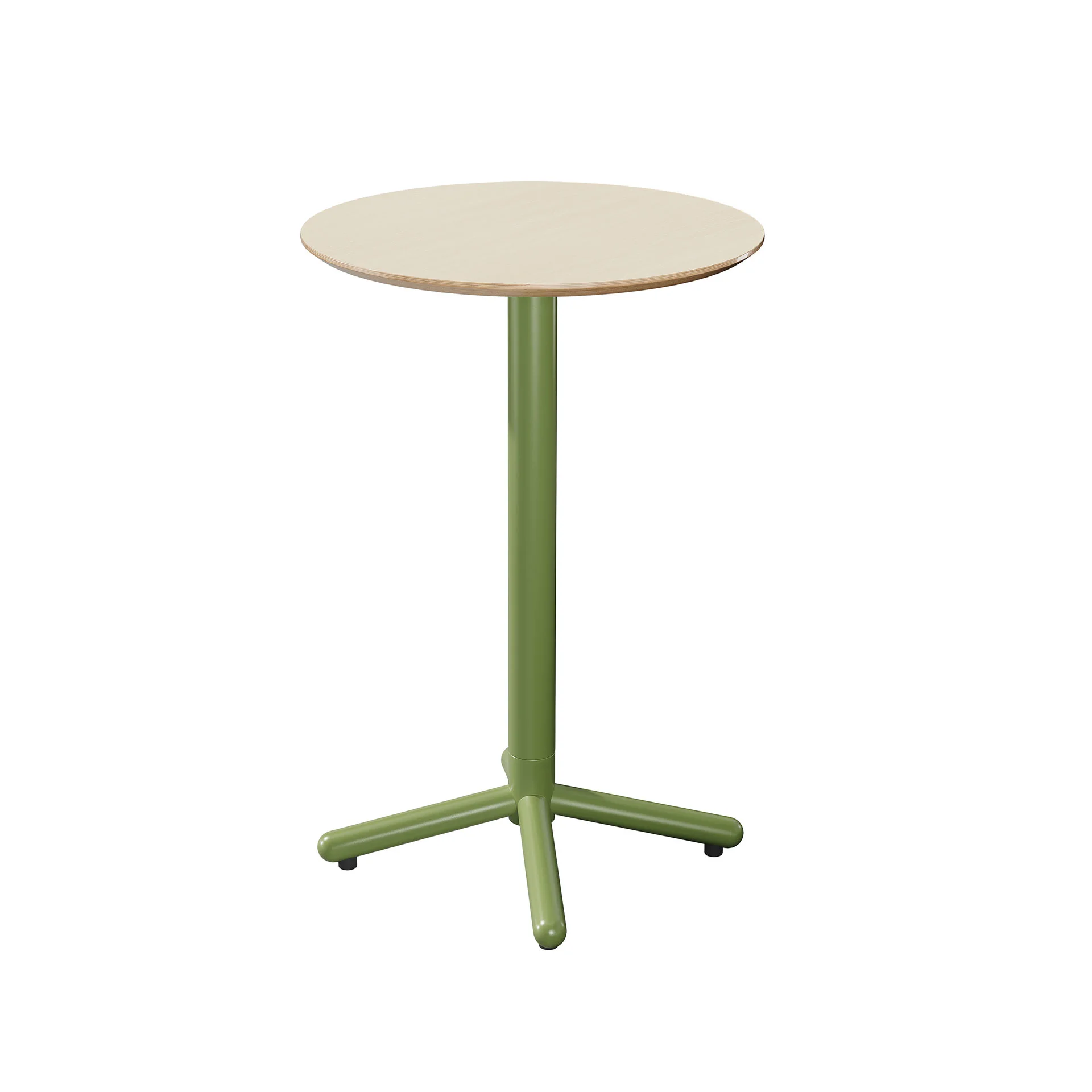 RFG Loop High Table, Round, 600 x 600 x 1050 mm, 25 mm Plywood, Light Beech, Green Metal Legs