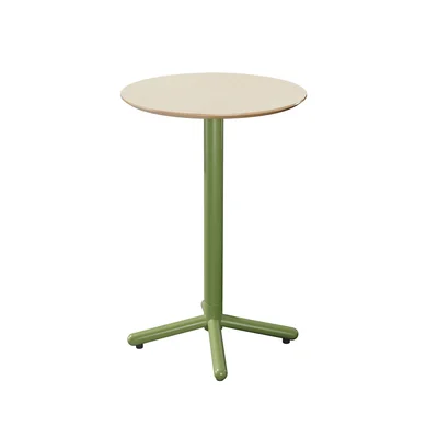 RFG Loop High Table, Round, 600 x 600 x 1050 mm, 25 mm Plywood, Light Beech, Green Metal Legs