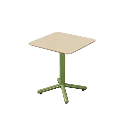 RFG Loop Dining Table, Square, 800 x 800 x 750 mm, 25 mm Plywood, Light Beech, Green Metal Legs