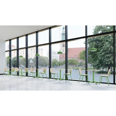 RFG Loop Dining Table, Square, 800 x 800 x 750 mm, 25 mm Plywood, Light Beech, Green Metal Legs