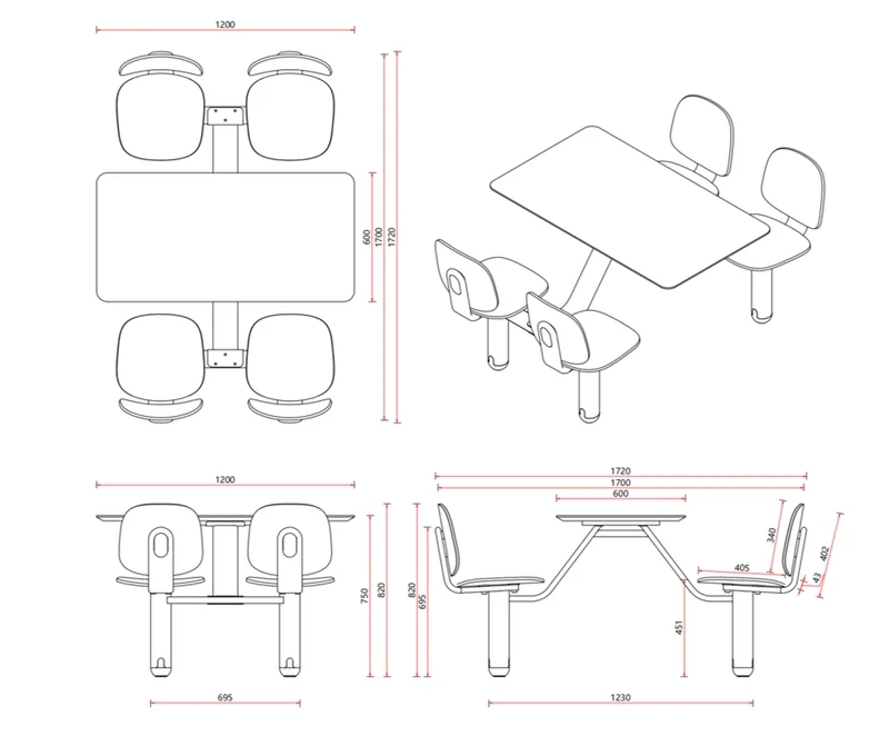 RFG Loop Dining Set, 1700 x 1200 x 835 mm, 25 mm Plywood, Light Beech, Blue Metal Base
