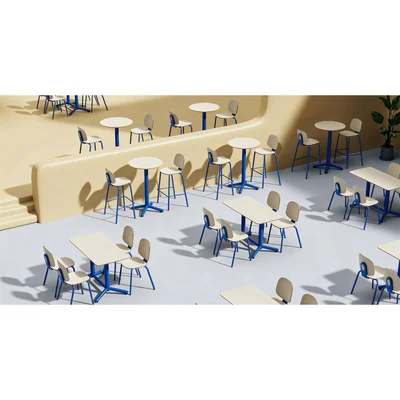RFG Loop Dining Chair, Plywood, Light Beech, Blue Metal Legs, Set of 4
