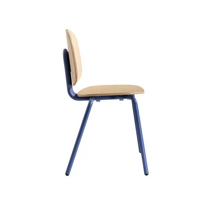 RFG Loop Dining Chair, Plywood, Light Beech, Blue Metal Legs, Set of 4