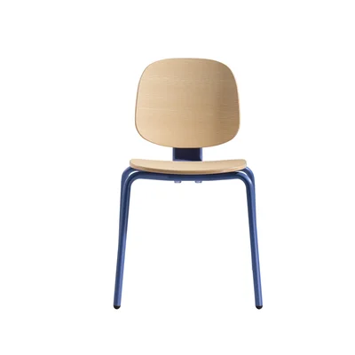RFG Loop Dining Chair, Plywood, Light Beech, Blue Metal Legs, Set of 4