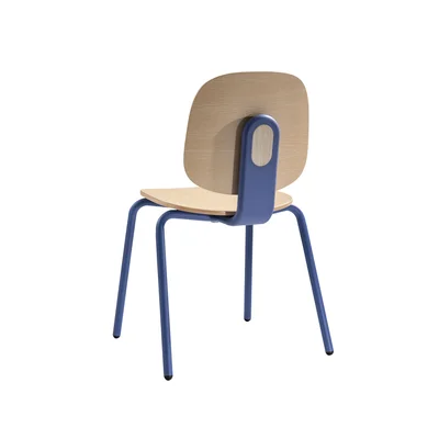 RFG Loop Dining Chair, Plywood, Light Beech, Blue Metal Legs, Set of 4