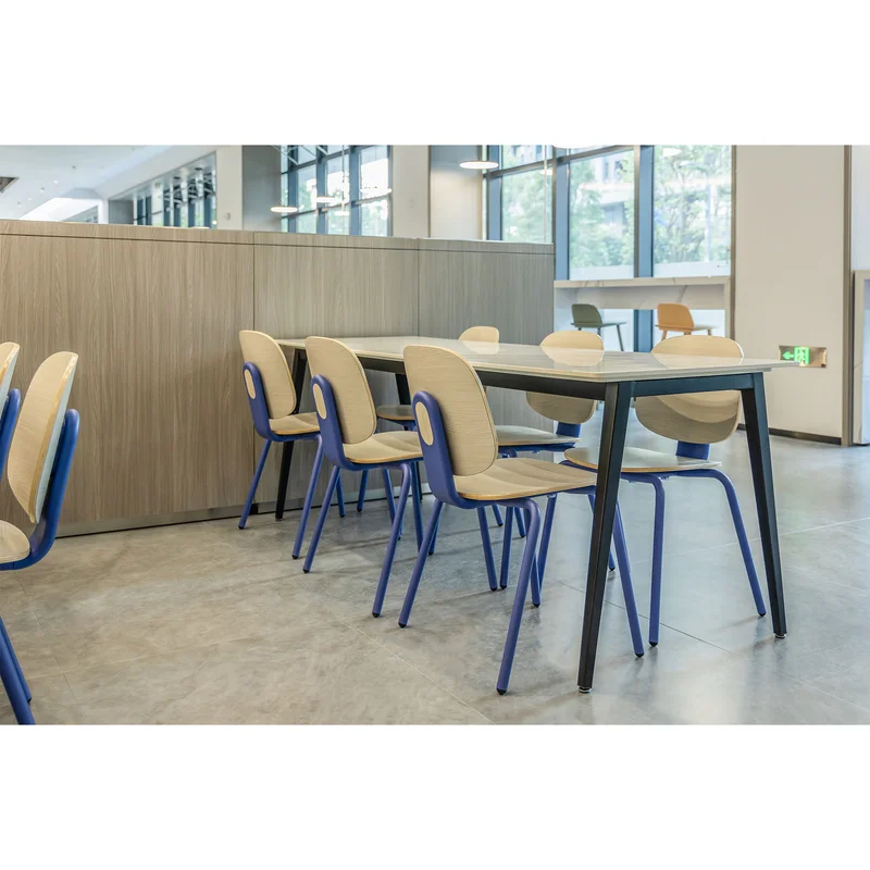 RFG Loop Dining Chair, Plywood, Light Beech, Blue Metal Legs, Set of 4