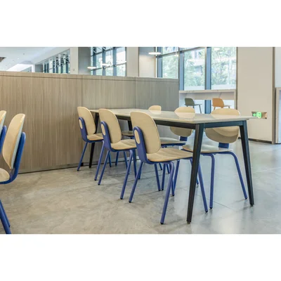 RFG Loop Dining Chair, Plywood, Light Beech, Blue Metal Legs, Set of 4