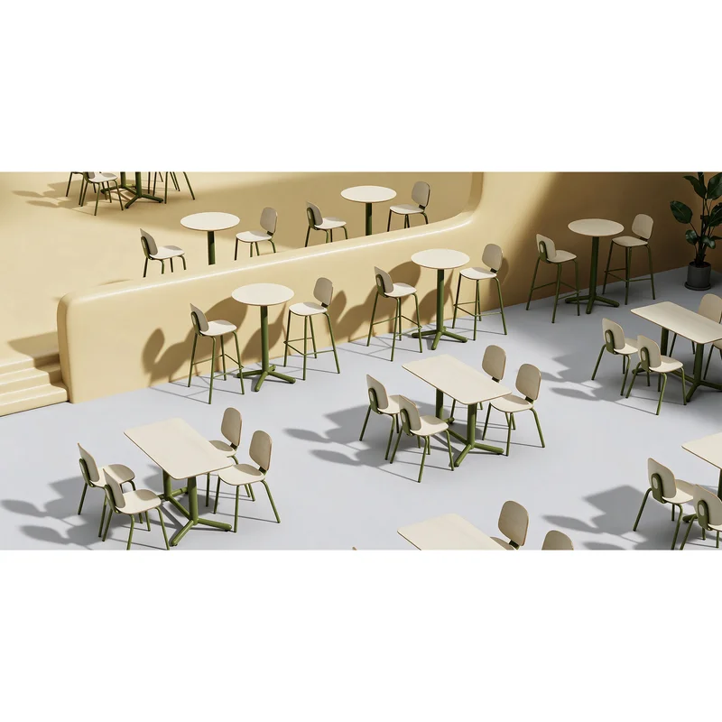 RFG Loop Dining Chair, Plywood, Light Beech, Green Metal Legs, Set of 4