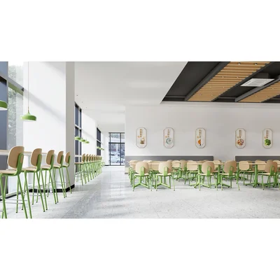 RFG Loop Dining Chair, Plywood, Light Beech, Green Metal Legs, Set of 4