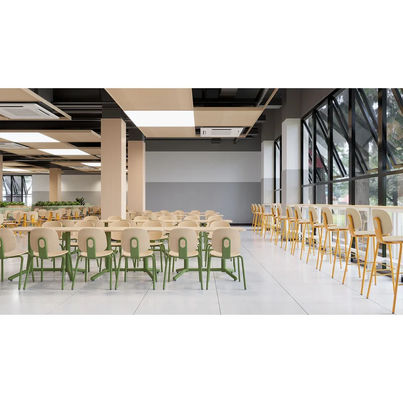 RFG Loop Dining Chair, Plywood, Light Beech, Green Metal Legs, Set of 4