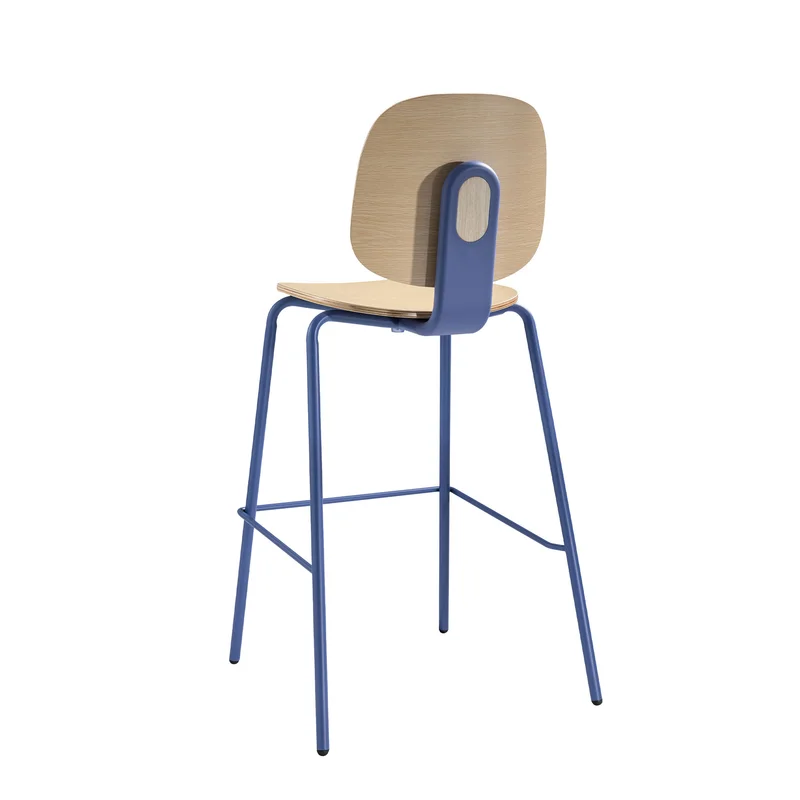 RFG Loop Bar Chair, Plywood, Light Beech, Blue Metal Legs, Set of 4