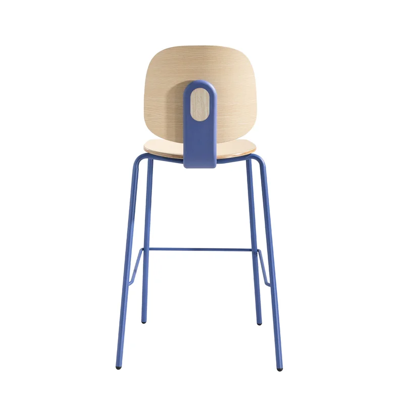 RFG Loop Bar Chair, Plywood, Light Beech, Blue Metal Legs, Set of 4