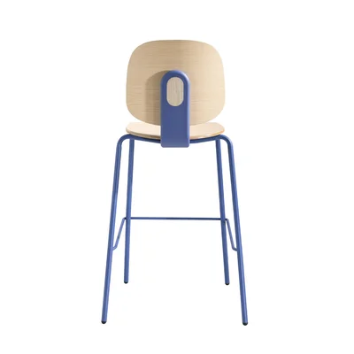RFG Loop Bar Chair, Plywood, Light Beech, Blue Metal Legs, Set of 4