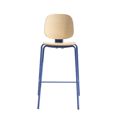 RFG Loop Bar Chair, Plywood, Light Beech, Blue Metal Legs, Set of 4