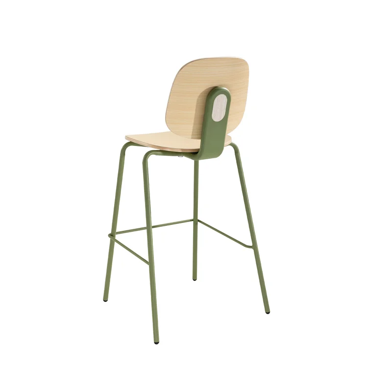 RFG Loop Bar Chair, Plywood, Light Beech, Green Metal Legs, Set of 4