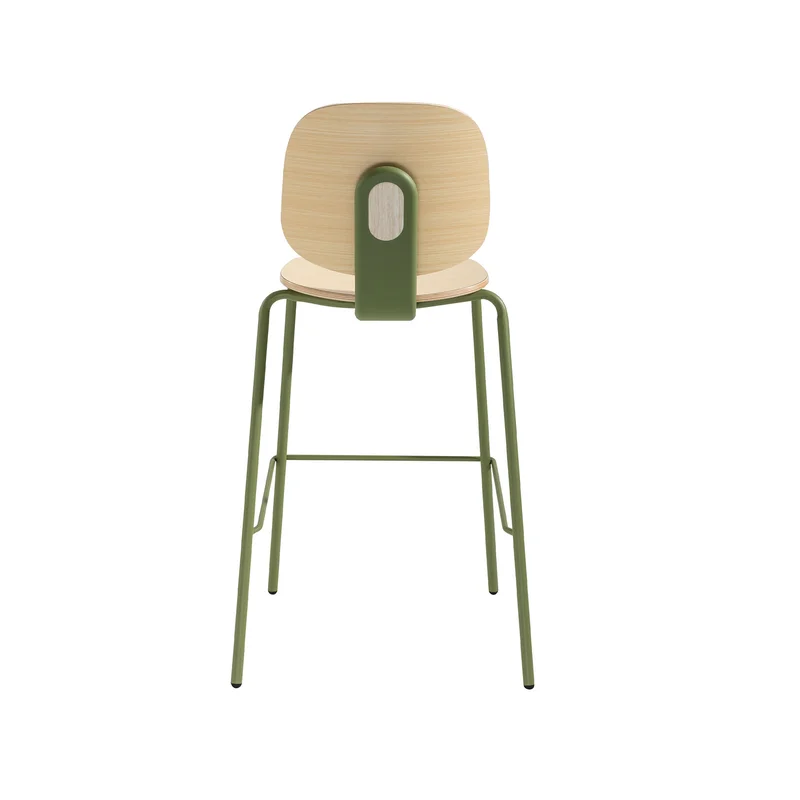RFG Loop Bar Chair, Plywood, Light Beech, Green Metal Legs, Set of 4