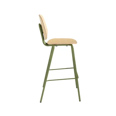 RFG Loop Bar Chair, Plywood, Light Beech, Green Metal Legs, Set of 4