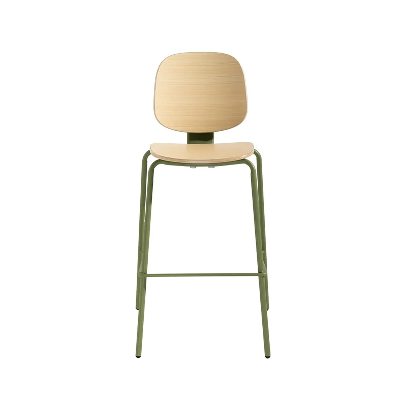 RFG Loop Bar Chair, Plywood, Light Beech, Green Metal Legs, Set of 4