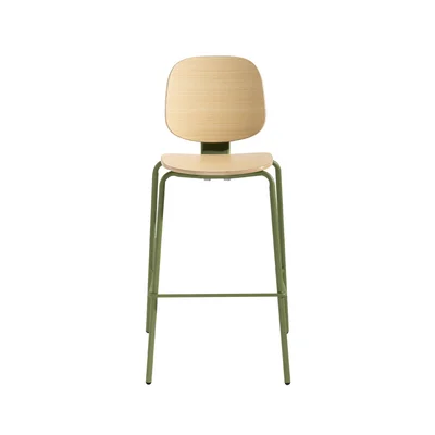 RFG Loop Bar Chair, Plywood, Light Beech, Green Metal Legs, Set of 4