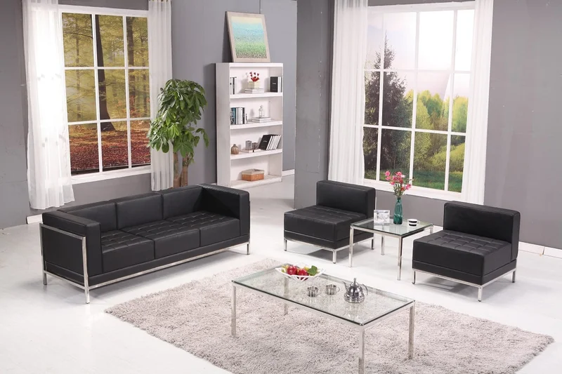 Sofa RFG Neo, two-seater, eco leather, metal base, 1450 x 720 x 700 mm, black