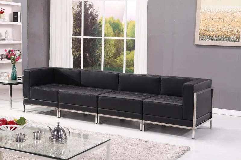 Sofa RFG Neo, two-seater, eco leather, metal base, 1450 x 720 x 700 mm, black