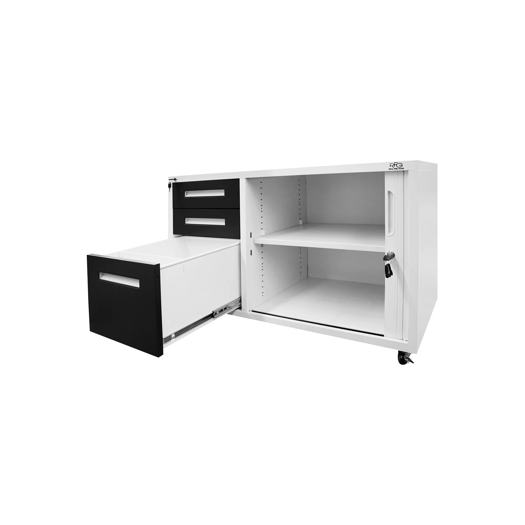 RFG Cabinet, with tambour door, 100 x 50 x 65 cm, graphite and white
