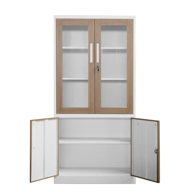 Шкаф RFG, медицински, със стъклени врати, 900 х 400 х 1850 mm, кехлибарен дъб и бяло