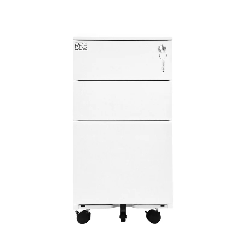 Контейнер RFG, метален, с три чекмеджета и ключ, 300 х 600 х 560 mm, бял