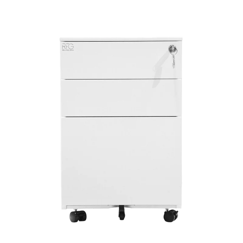 RFG Pedestal, metal, three drawers with lock, 390 ? 520 ? 600 mm, white