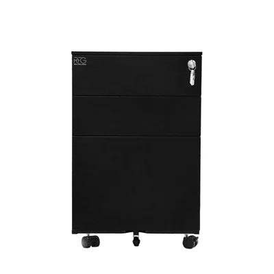 RFG Pedestal, metal, three drawers with lock, 390 ? 520 ? 600 mm, black