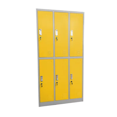 RFG Wardrobe, metal, triple, six compartments, 90 x 45 x 185 cm, gray body, yellow doors