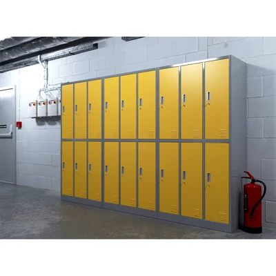 RFG Wardrobe, metal, triple, six compartments, 90 x 45 x 185 cm, gray body, yellow doors