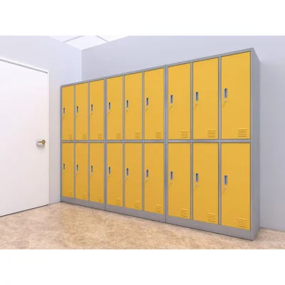 RFG Wardrobe, metal, triple, six compartments, 90 x 45 x 185 cm, gray body, yellow doors