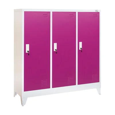 RFG Wardrobe, metal, triple, with three doors, 120 x 40 x 120 cm, white, with purple doors
