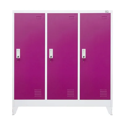 RFG Wardrobe, metal, triple, with three doors, 120 x 40 x 120 cm, white, with purple doors