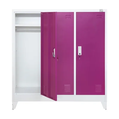 RFG Wardrobe, metal, triple, with three doors, 120 x 40 x 120 cm, white, with purple doors