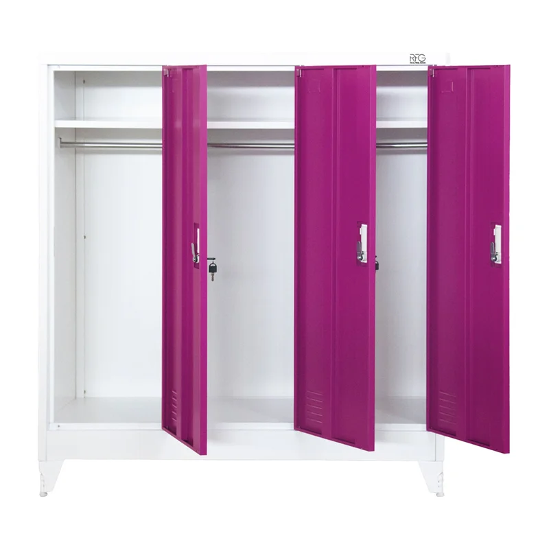 RFG Wardrobe, metal, triple, with three doors, 120 x 40 x 120 cm, white, with purple doors